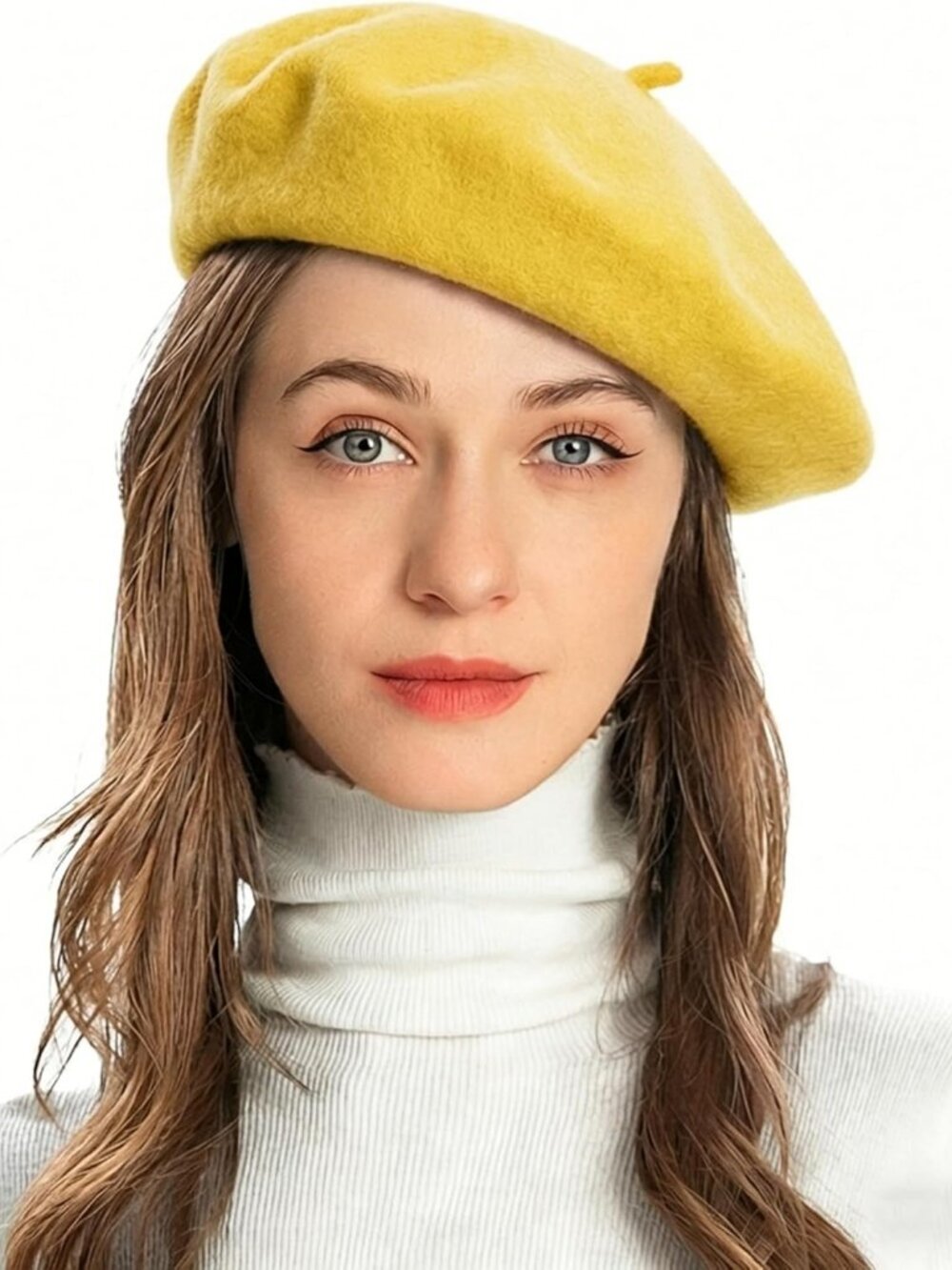 Women's Wool French Beret Hat Comfortable Solid Color Beret Cap Basic Yellow